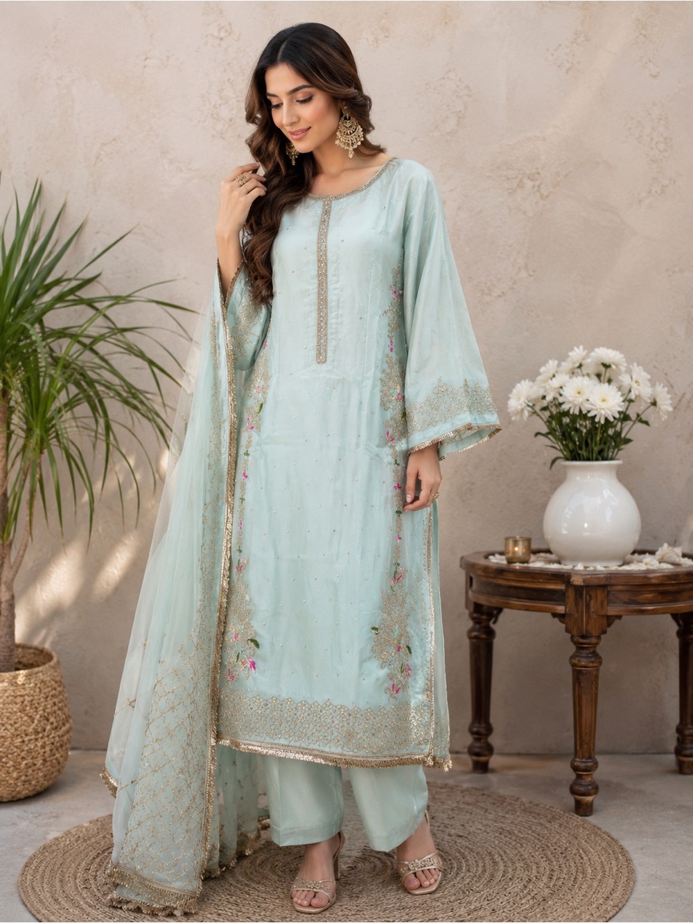 Light Mint Embroidered Women's Dress
